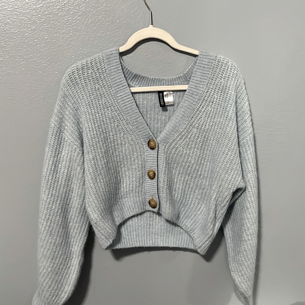 Sky Blue Cropped V-Neck Sweater